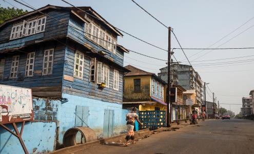Pylon and street in Freetown, Sierra Leone